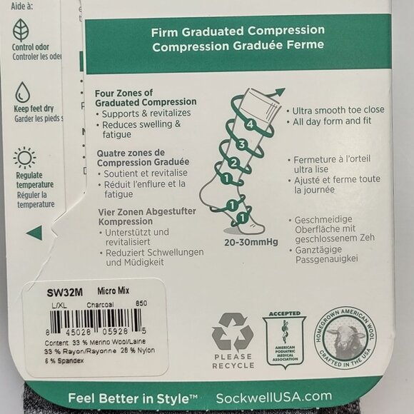 SockWell Merino Wool Firm Graduated Compression Socks ~ 2 Pairs ~ Men's L/XL - Picture 6 of 7